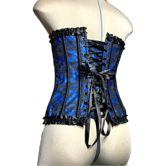 *NEW*Gorgeous Sexy Blue and Black Women Bustier Corset  Set Lace Up Bone… - Picture 12 of 17